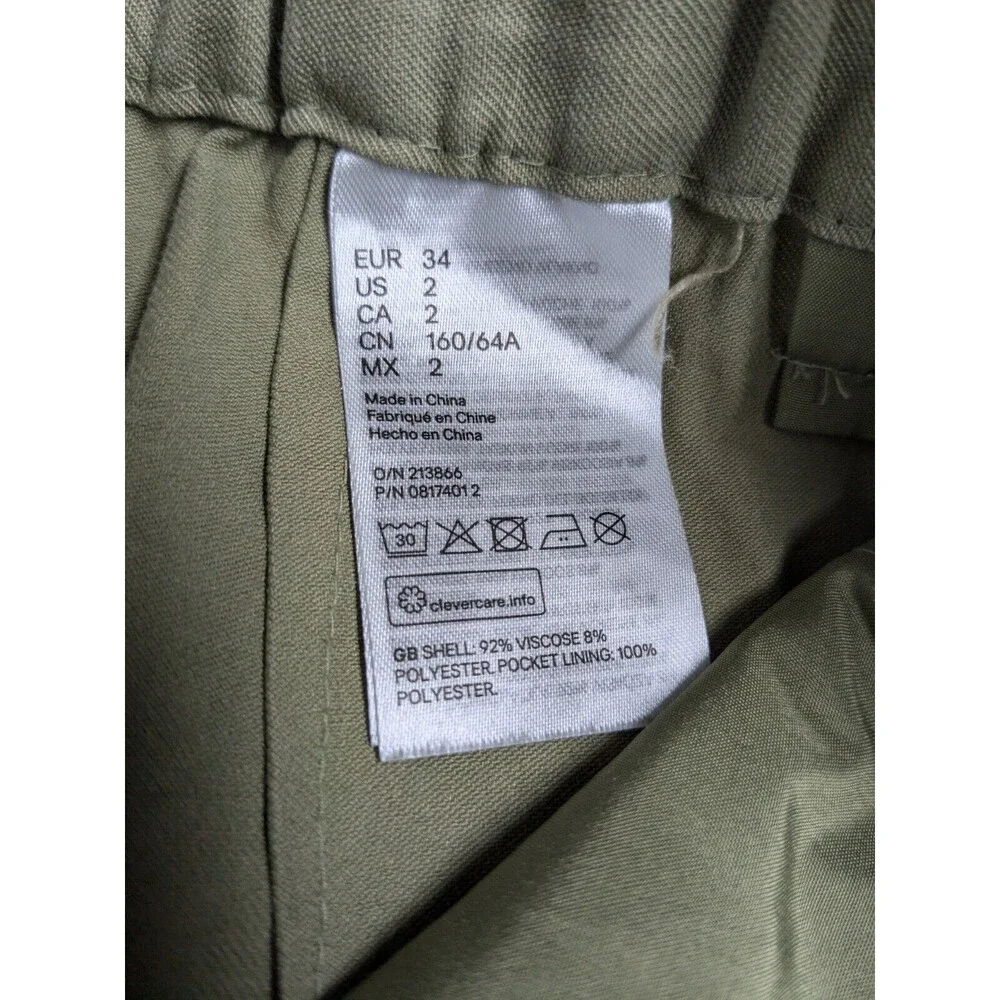 H&M Shorts Women Size 2 High Rise Pleated Wide Leg Olive Green